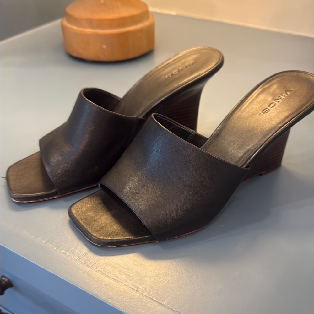 Vince Black Mules with Wedge Heel